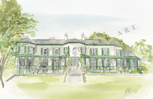Ashley park House Wedding Venue Watercolour Painting by Hannah Blake Art