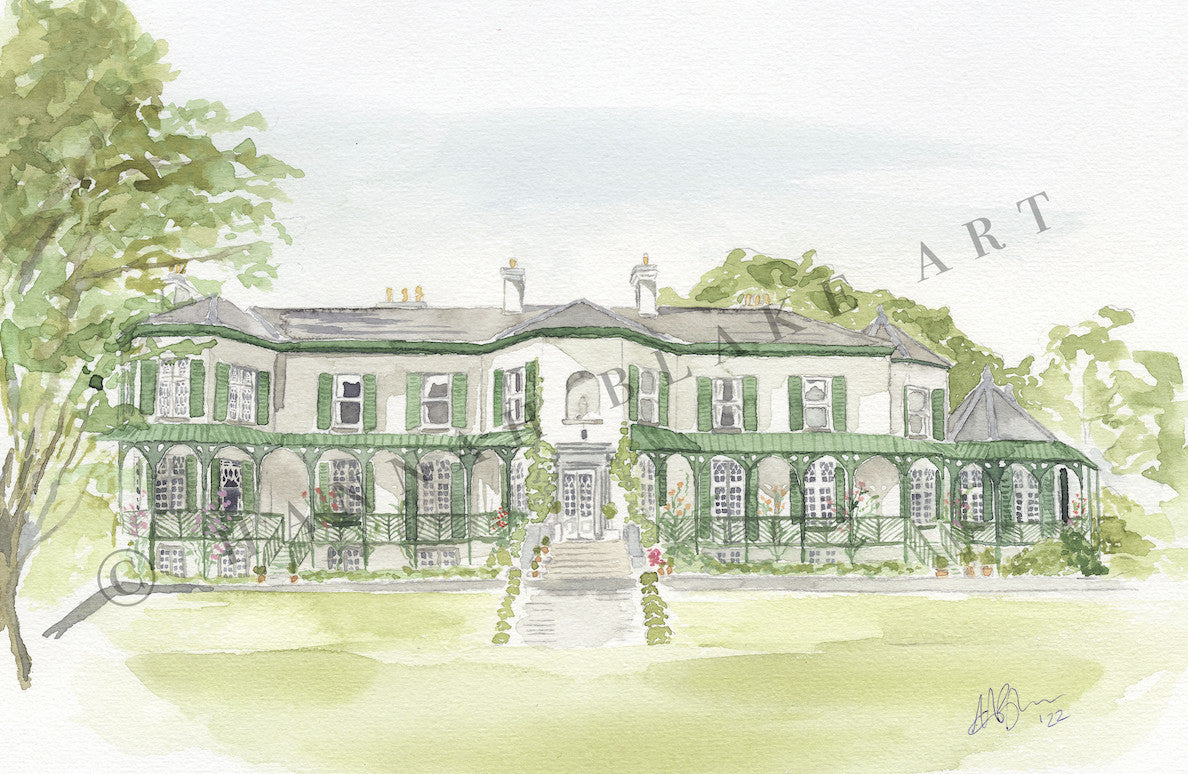 Ashley Park House Wedding Venue Watercolour Painting by Hannah Blake Art
