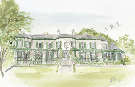 Ashley Park House Wedding Venue Watercolour Painting by Hannah Blake Art