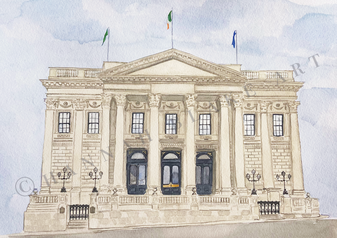 Dublin City Hall Wedding Venue Watercolour Painting by Hannah Blake Art