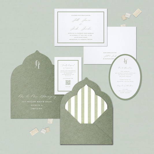 Eucalyptus Green Striped Invitation Suite