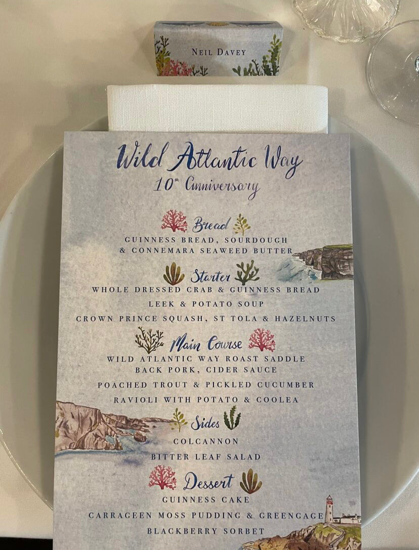 Wild Atlantic Way - 10th Anniversary Dinner Menu & Place-Card made especially for Tourism Ireland