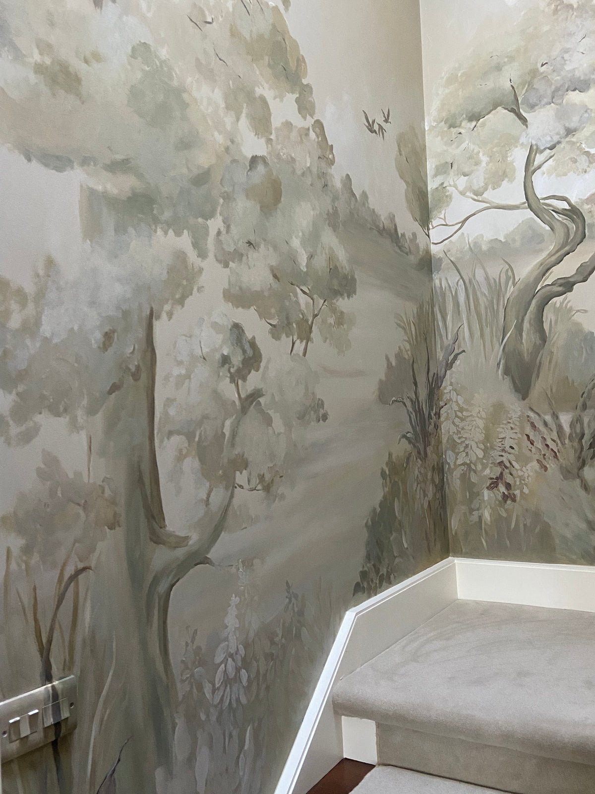 Tonal Woodland Staircase Mural