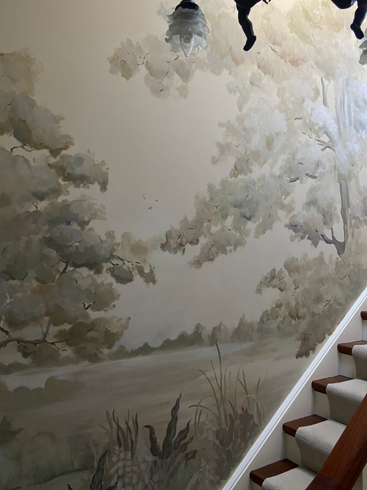 Tonal Woodland Staircase Mural
