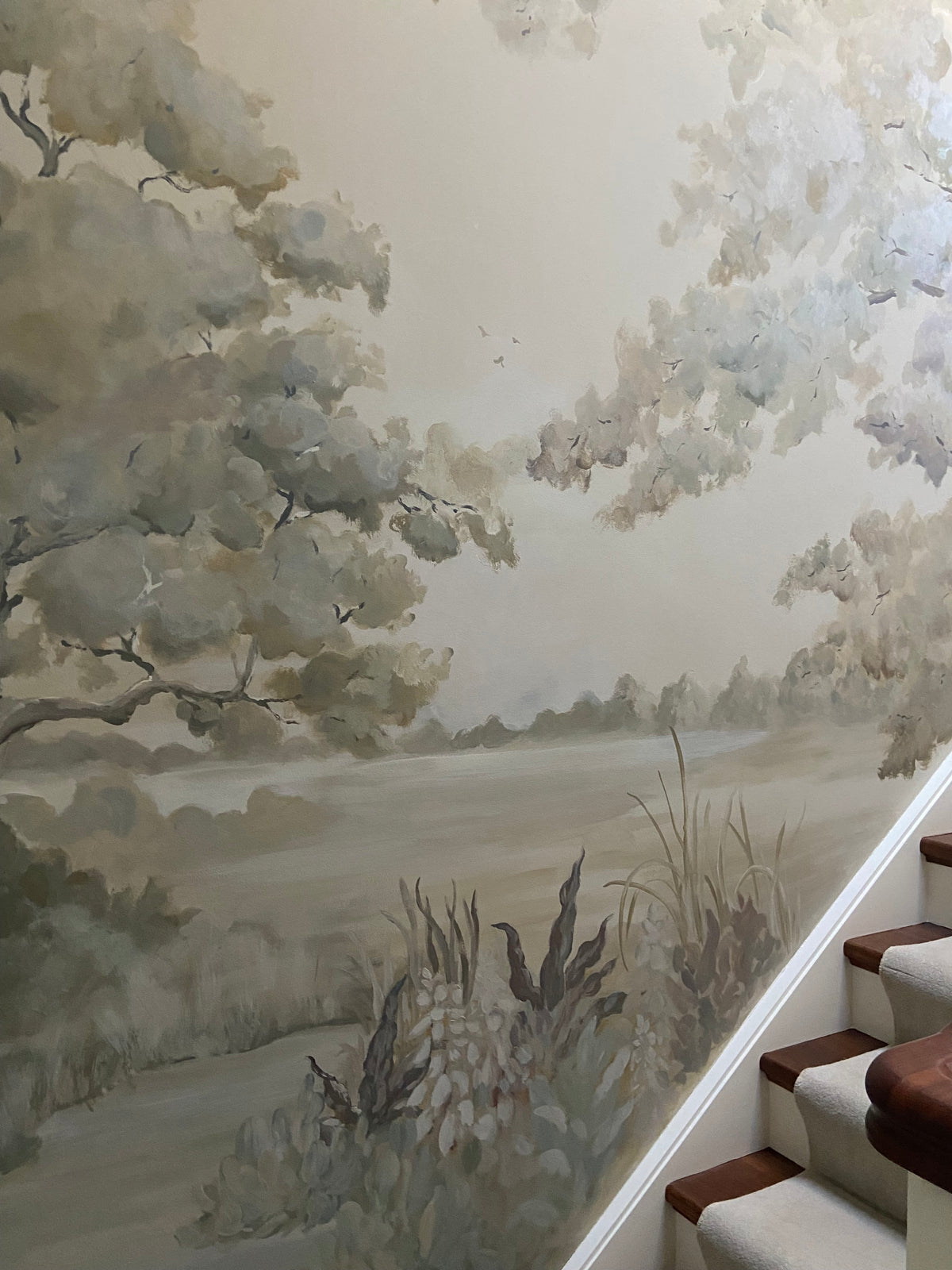Tonal Woodland Staircase Mural