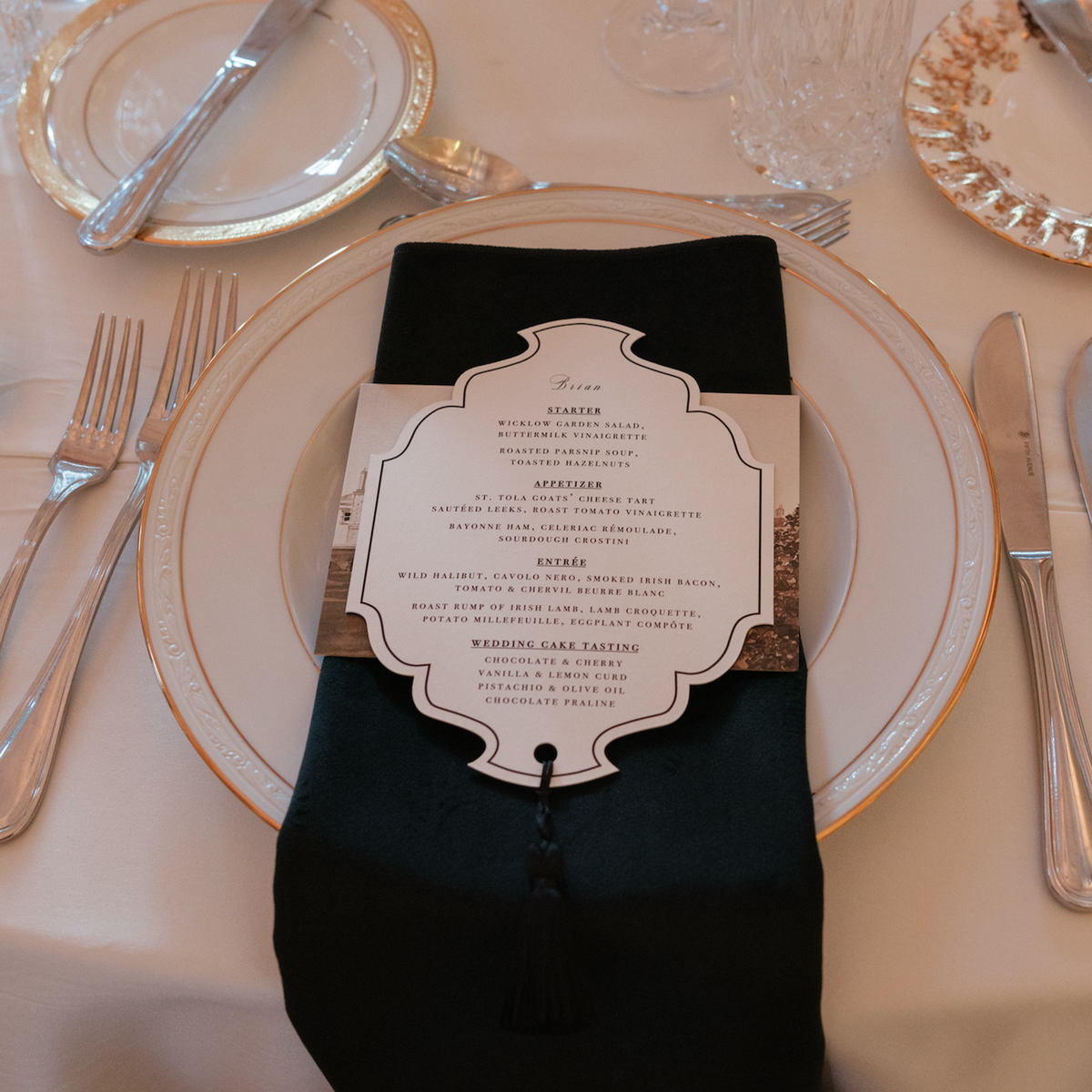 Luke & Seth's Custom Shape Menus finished with a Black Tassel