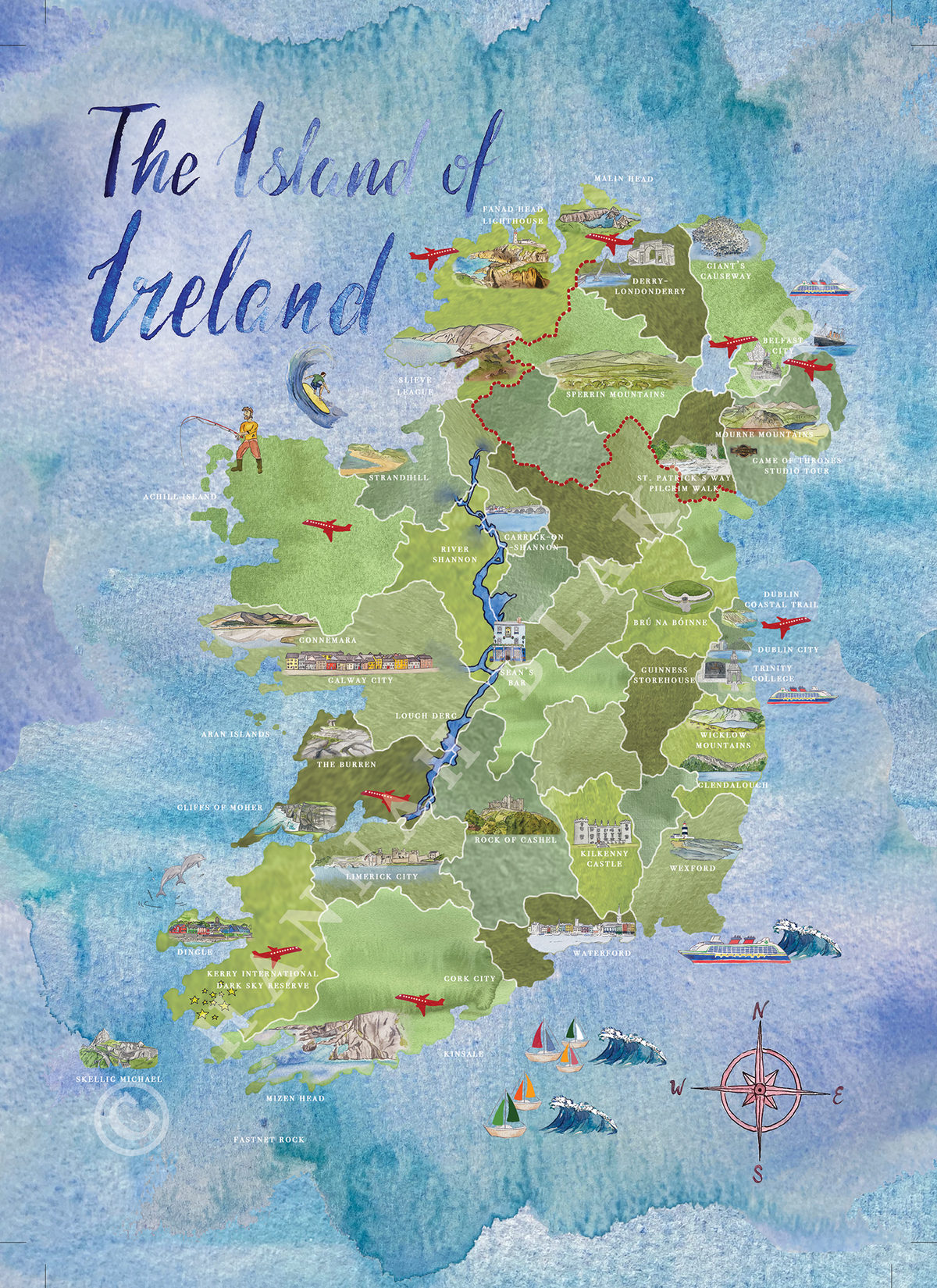 Tourism Ireland Map highlighting tourist attractions across the country