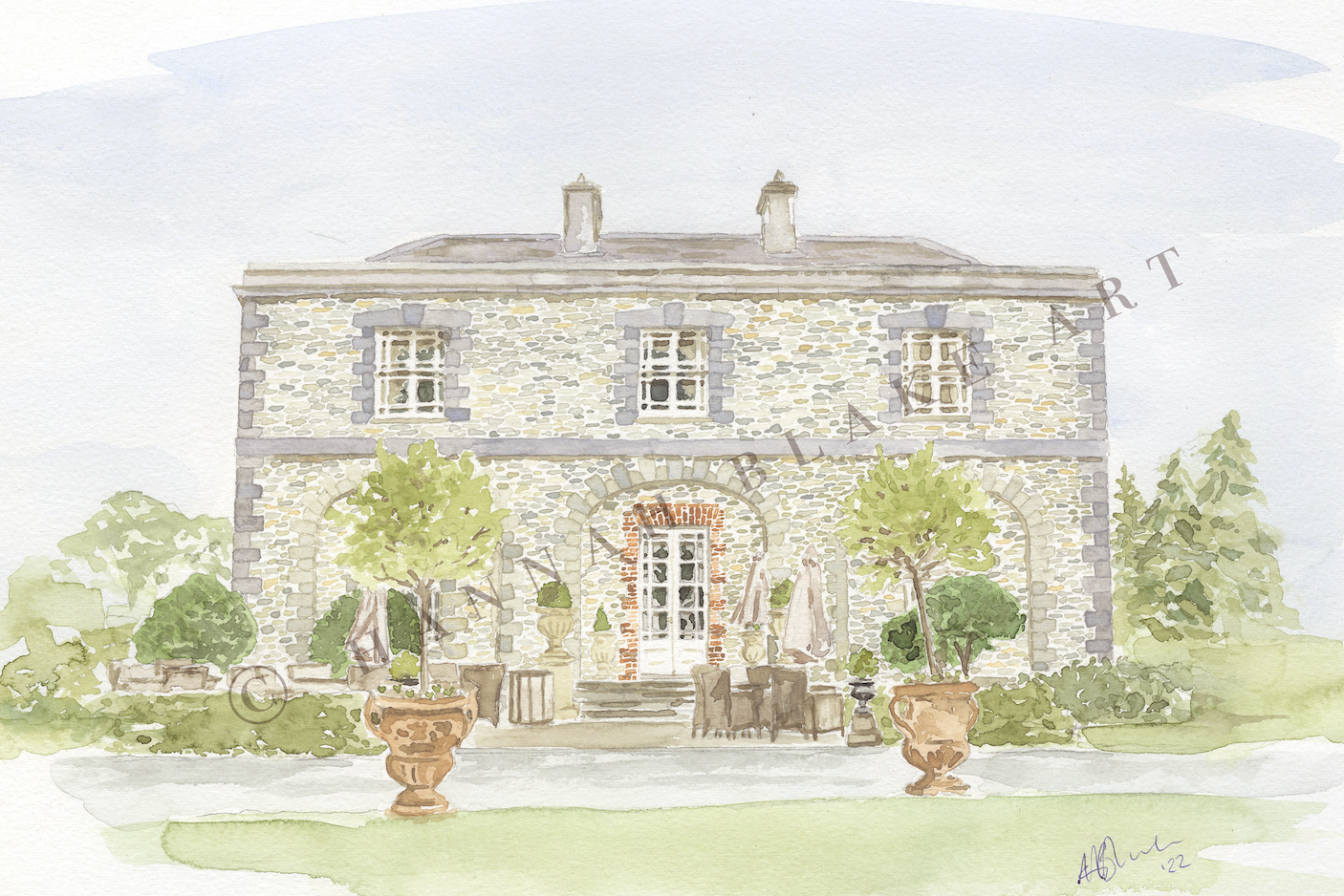 Tankardstown House Wedding Venue Watercolour Painting by Hannah Blake Art
