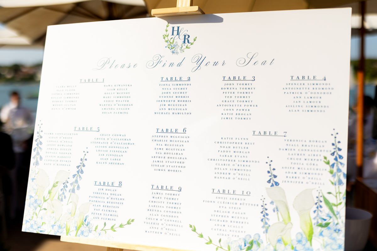 Hollie & Robert's Seating Plan Sign for their Summer Wedding in Casa Do Lago, Portugal